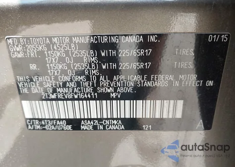 2015 Toyota Rav4 Xle из США, поврежденный, VIN 2T3WFREV8FW164411